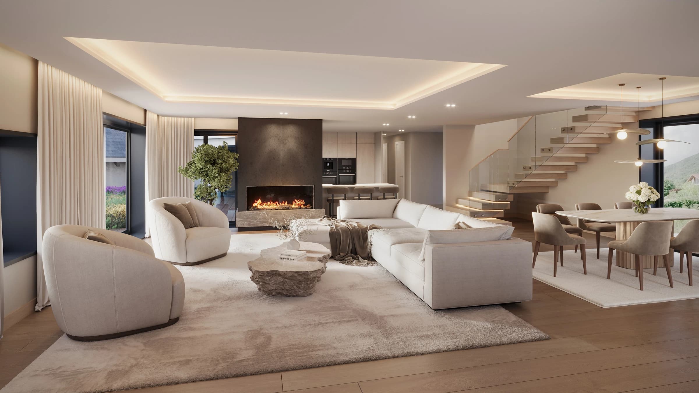 A12/21 — Le Duplex, Séjour / salle à manger 50 m² ouvert sur cuisine 10 m²